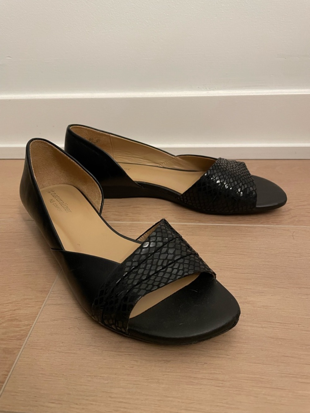 NATURALIZER Black Open-Toe D'Orsay Flats